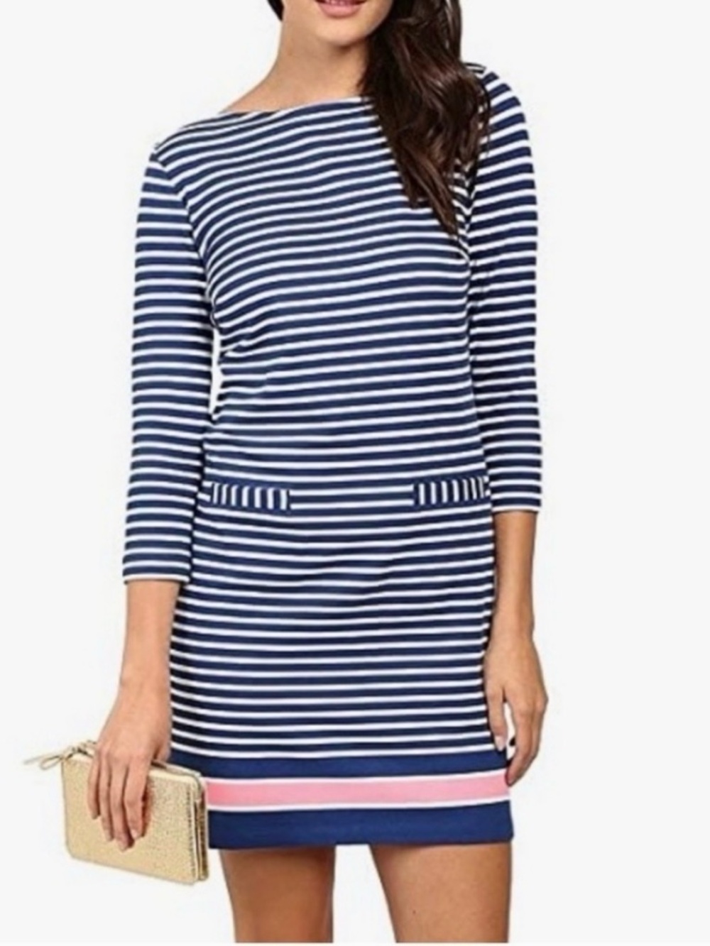 Lilly Pulitzer Navy and White Striped Dress with Pink Trim